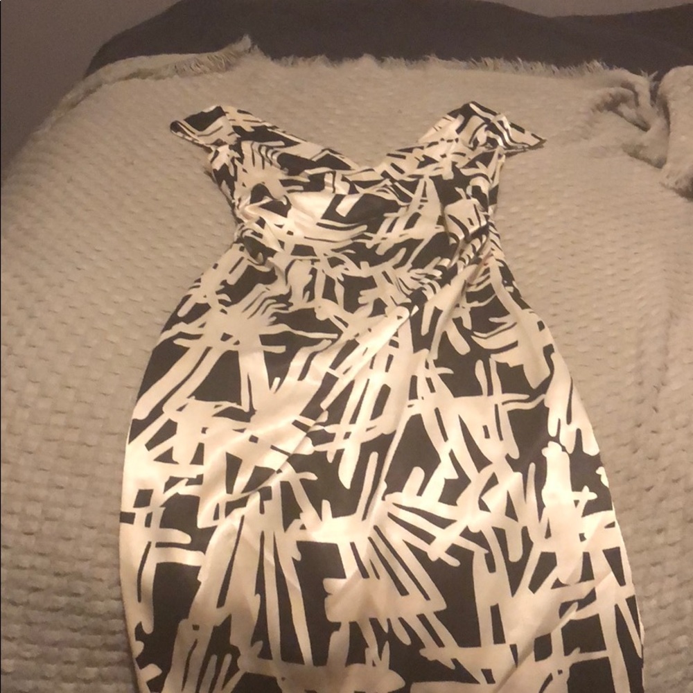 Maggy London black and white satin bodycon dress.